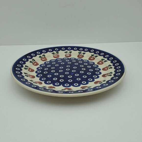 Polish Pottery Wiza Peacock Apple Dinner Plate Peacock & Apples Luncheon Plate - Picture 2 of 6